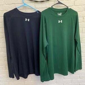 2 Men’s UA Locker Long Sleeve Heat Gear T Shirts Size XL Green and Black
